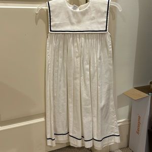Girls white dress with navy blue trim